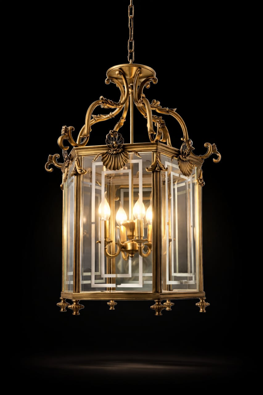 Scallop Crown Etched Glass Lantern Chandelier