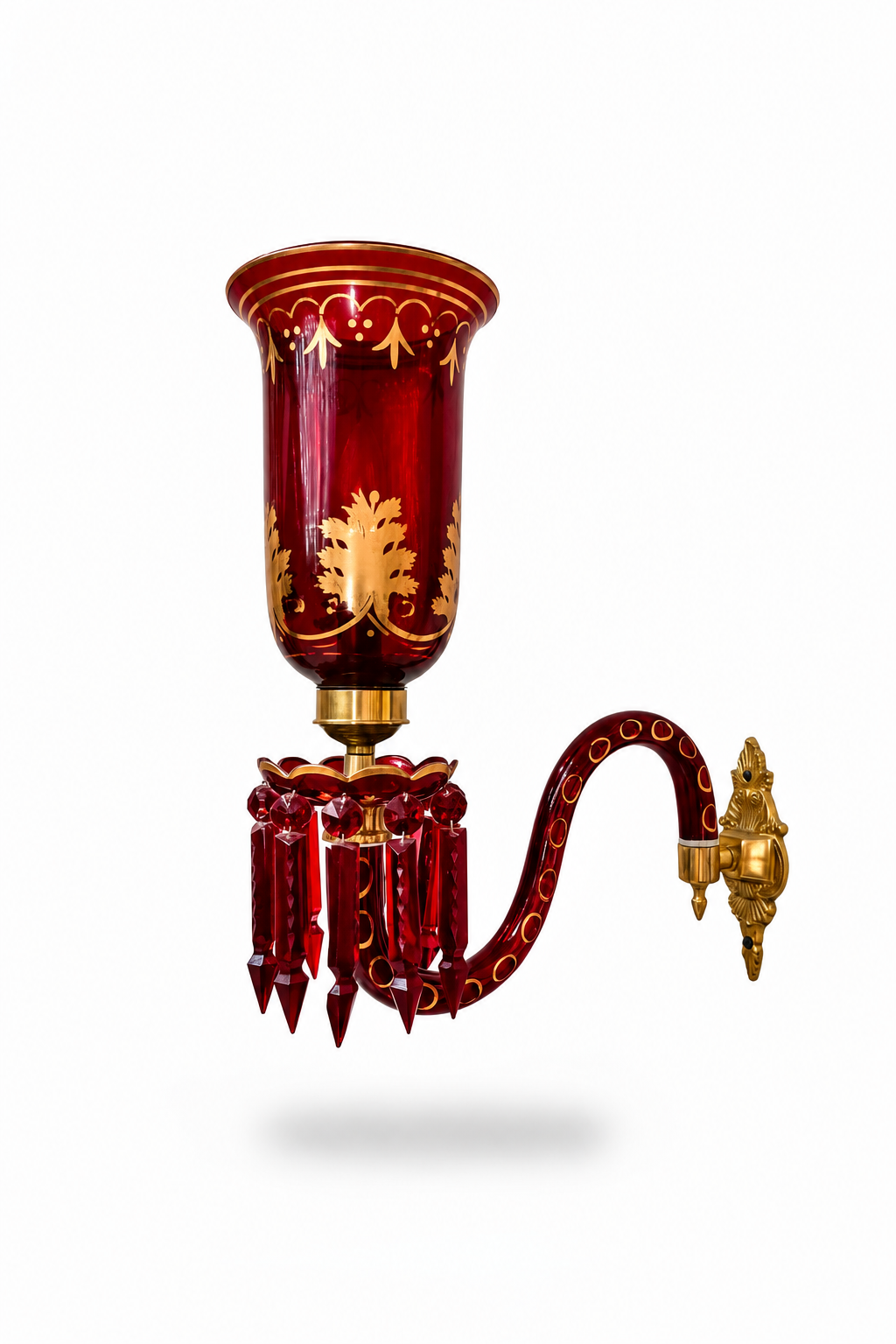 Bagh-e-Noor Gold-Decorated Single-Light Glass Wall Sconce — Ruby Red · Wall Light · SGE-WL-094 · Samrat Glass Emporium — view 2