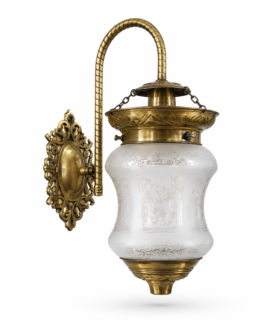 Noorjaal Floral-Etched Frosted Glass Hanging Wall Lantern · Wall Light · SGE-WL-074 · Samrat Glass Emporium — view 2