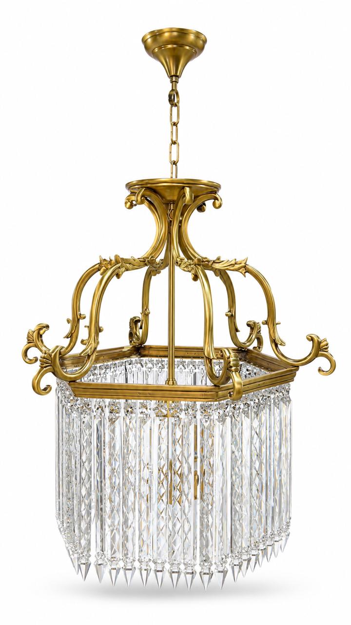 Mehrab Square Scrollwork Crystal Hanging Lantern — Antique-Gold — Large · Hanging Light · SGE-HL-075 · Samrat Glass Emporium — view 2