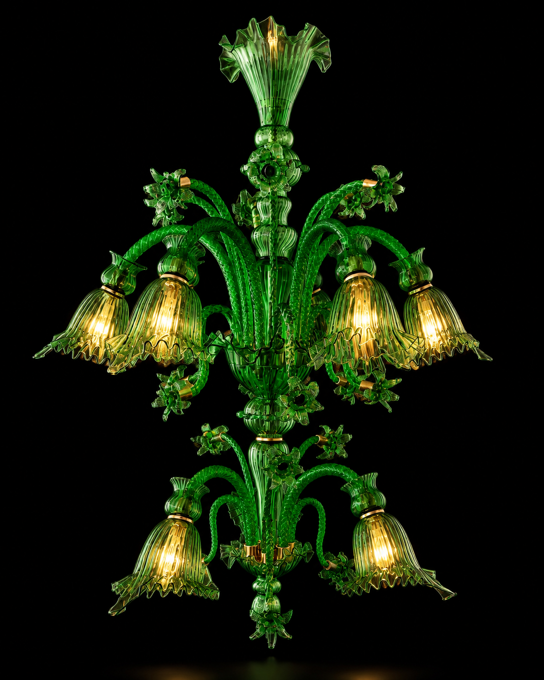 Gulzar Emerald Nine-Light Two-Tier Glass Chandelier