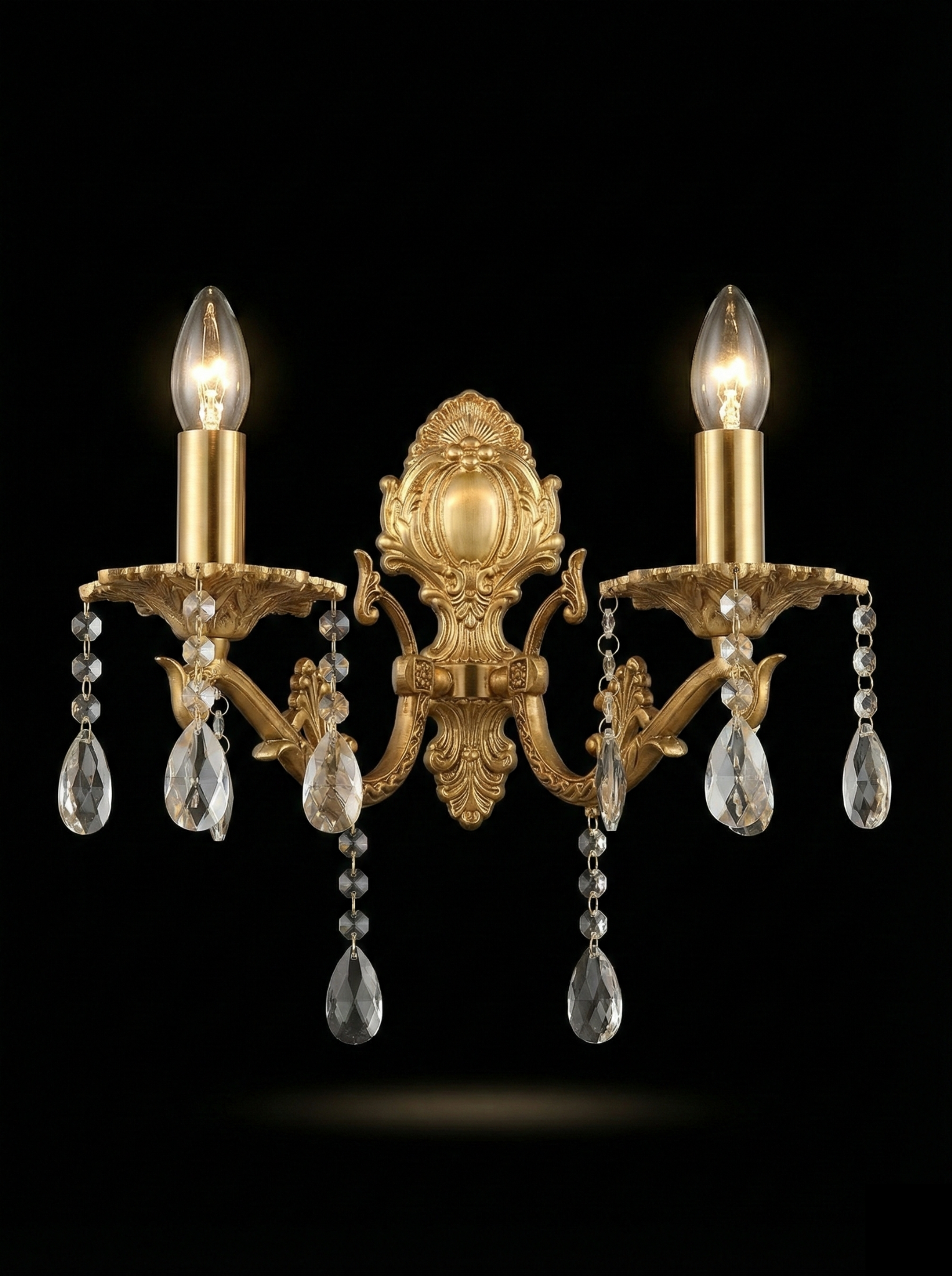 Rajdarbar Crystal-Drop Twin-Light Candle Wall Sconce