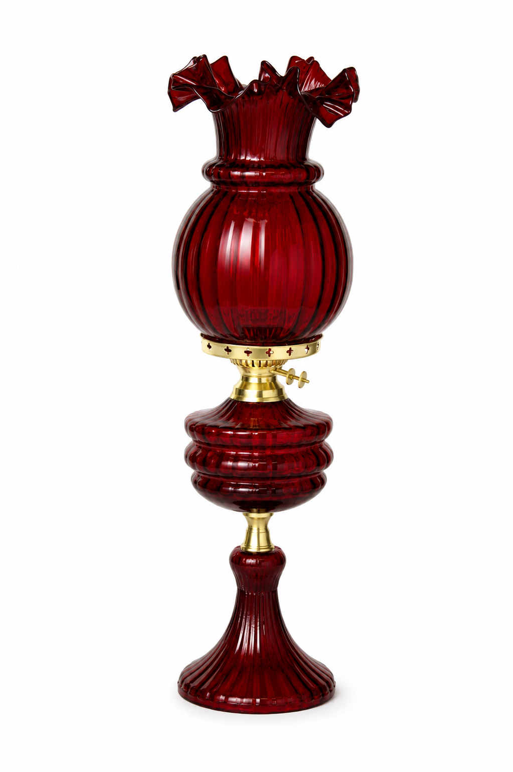 Gulzar Ruby-Red Ribbed Ruffled-Crown Glass Table Lamp · SGE-TL-018 · Samrat Glass Emporium — view 2