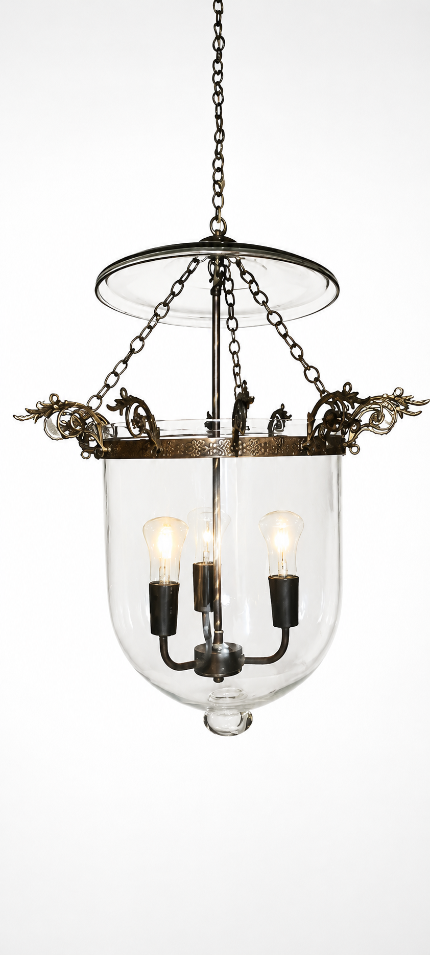 Kandil Bell-Jar Glass Hanging Light — Dragon-Crest Three-Light · SGE-HL-055 · Samrat Glass Emporium — view 2