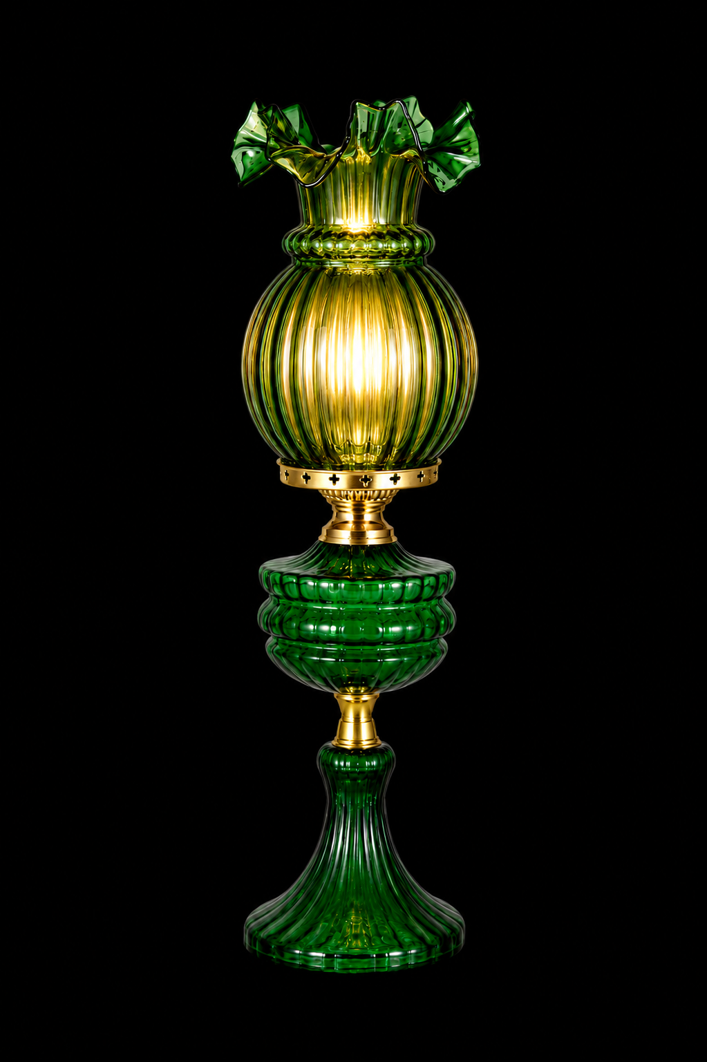 Pankhuri Ribbed Glass Table Lamp — Emerald Green