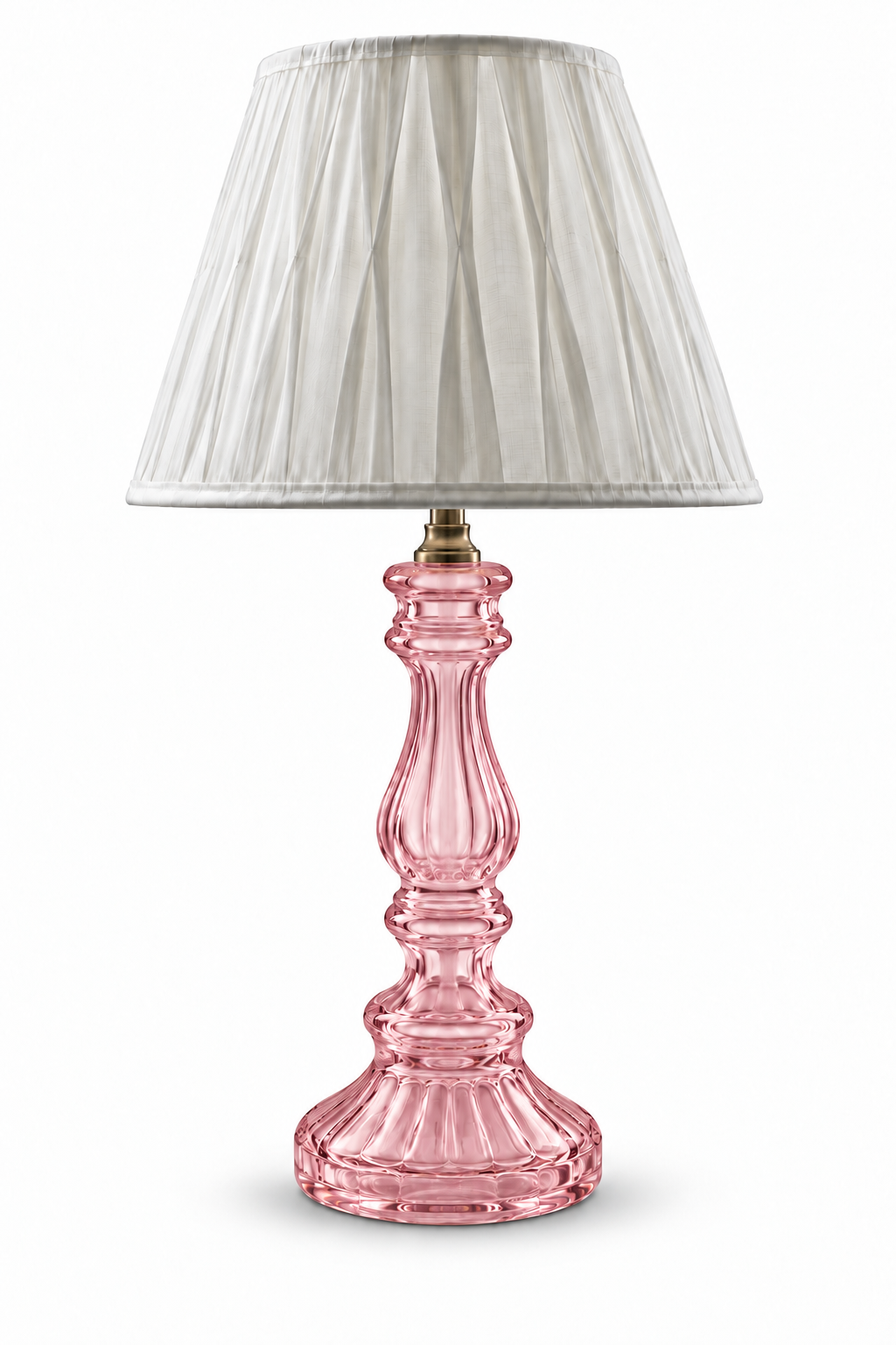 Rangstambh Rose-Pink Fluted-Glass Baluster Table Lamp — Pleated Ivory Shade · SGE-TL-089 · Samrat Glass Emporium — view 2