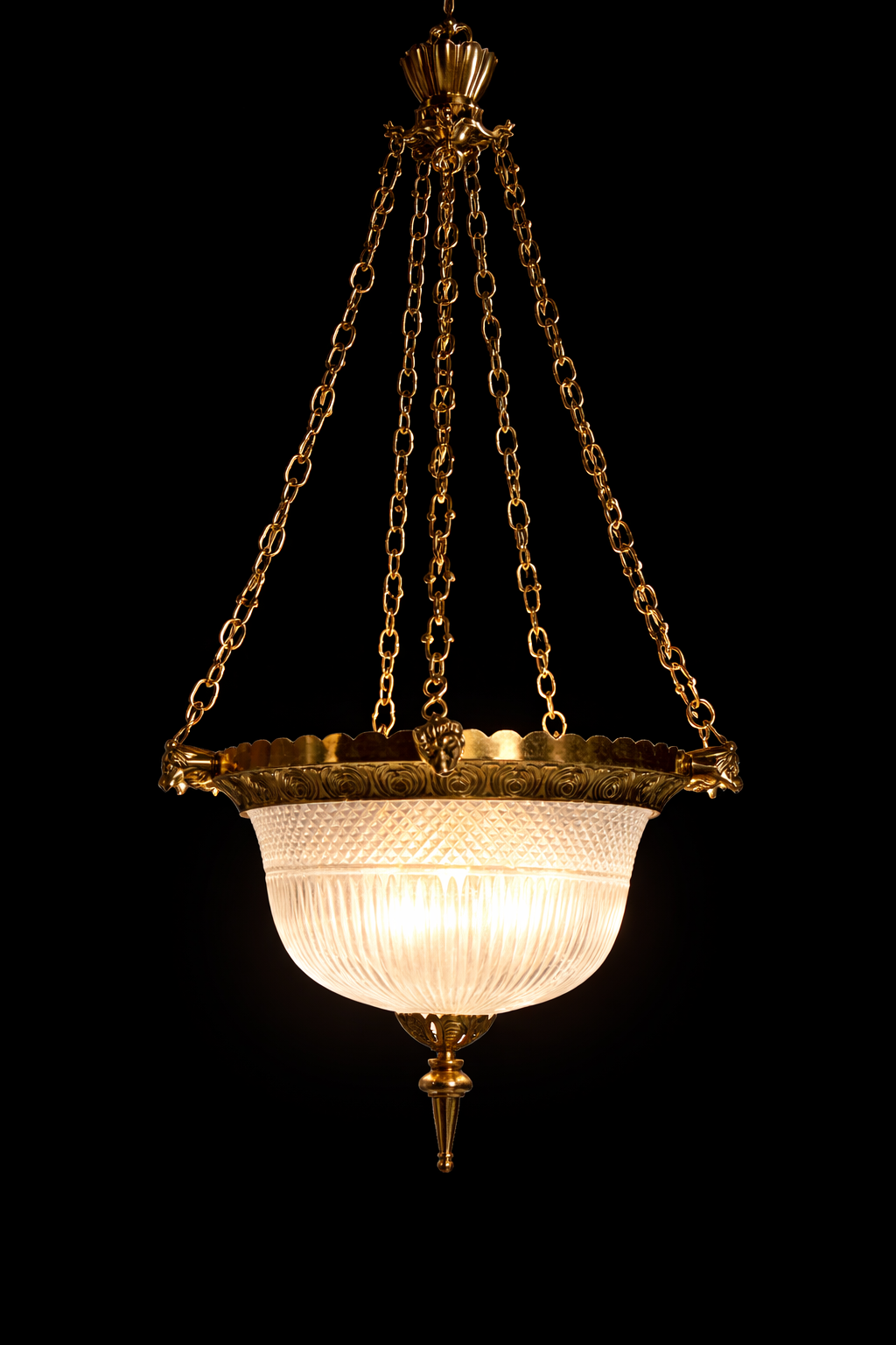 Simhamukhi Diamond-Ribbed Glass Bowl Hanging Light