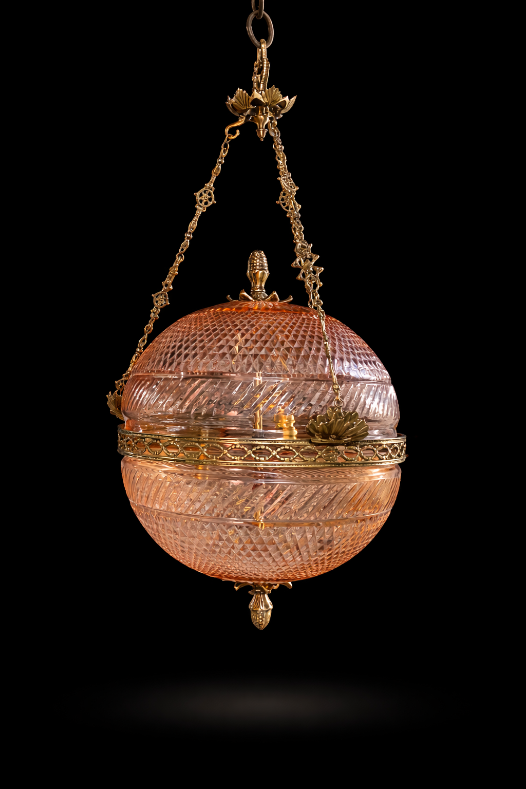 Golak Glass Globe Hanging Light — Rose Diamond-Cut Lotus Swag