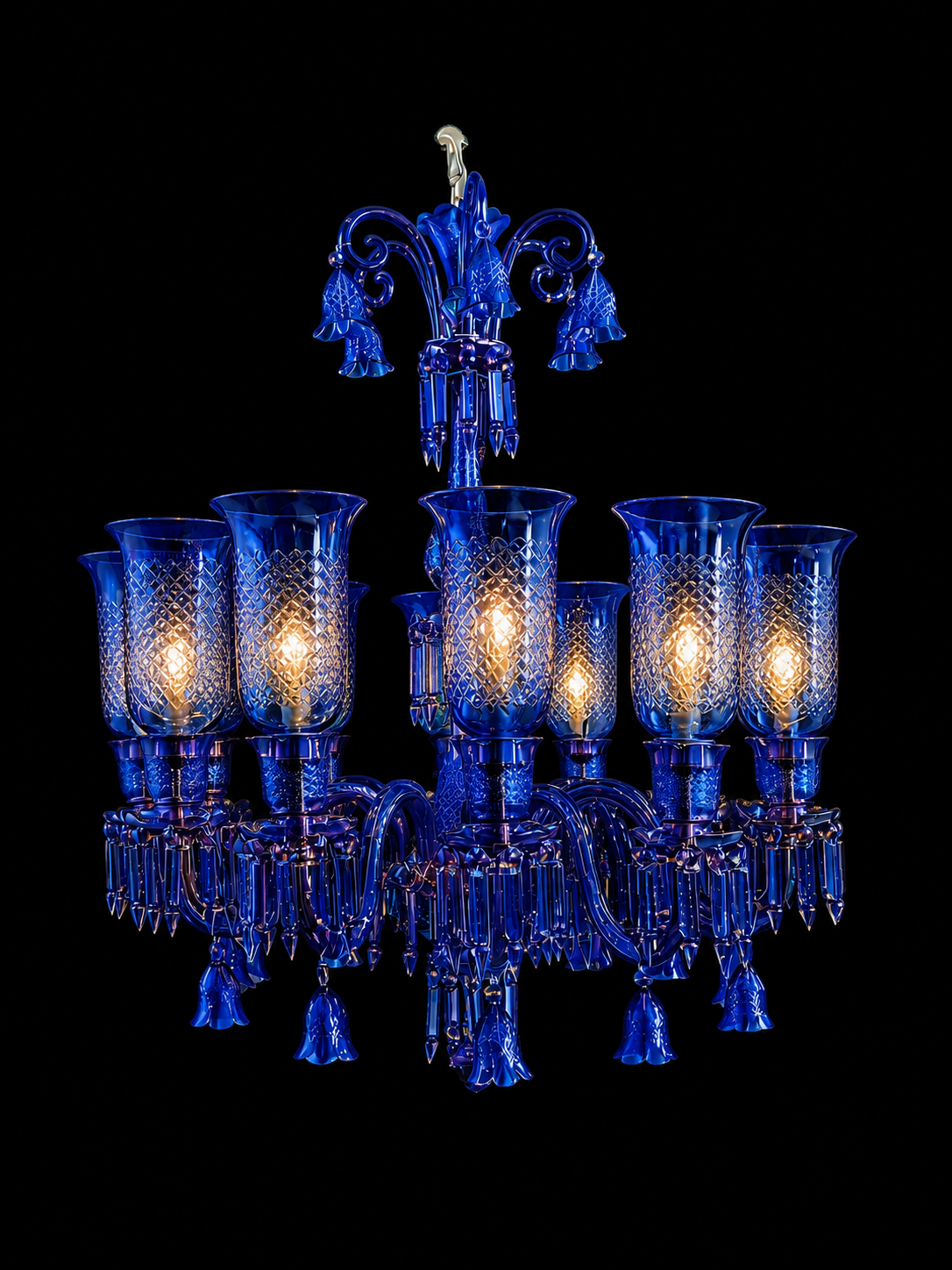 Meher Diamond-Cut Tulip Grand Chandelier — 12-Light Cobalt Blue