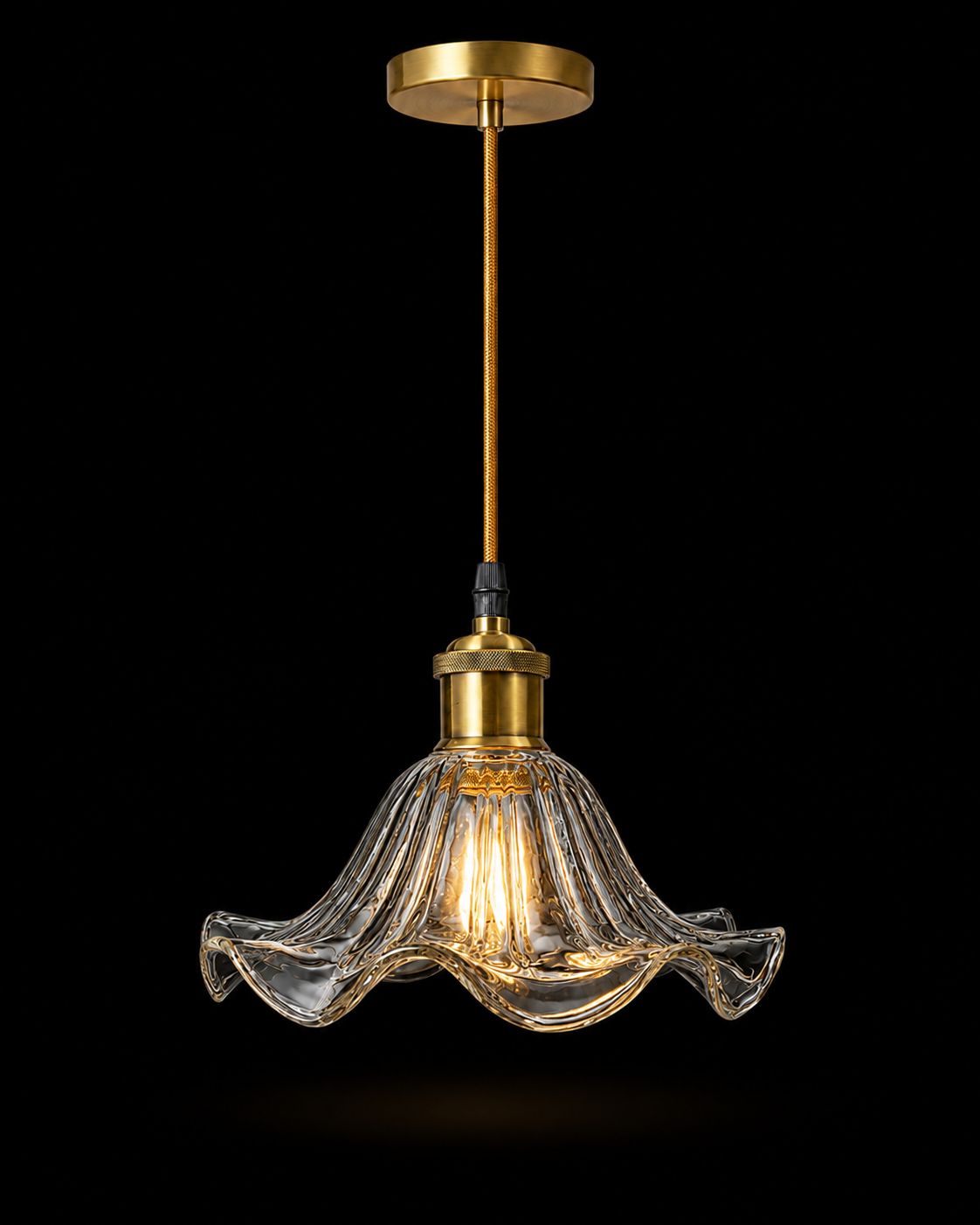 Leherpushp Clear Fluted Flower-Glass Hanging Light