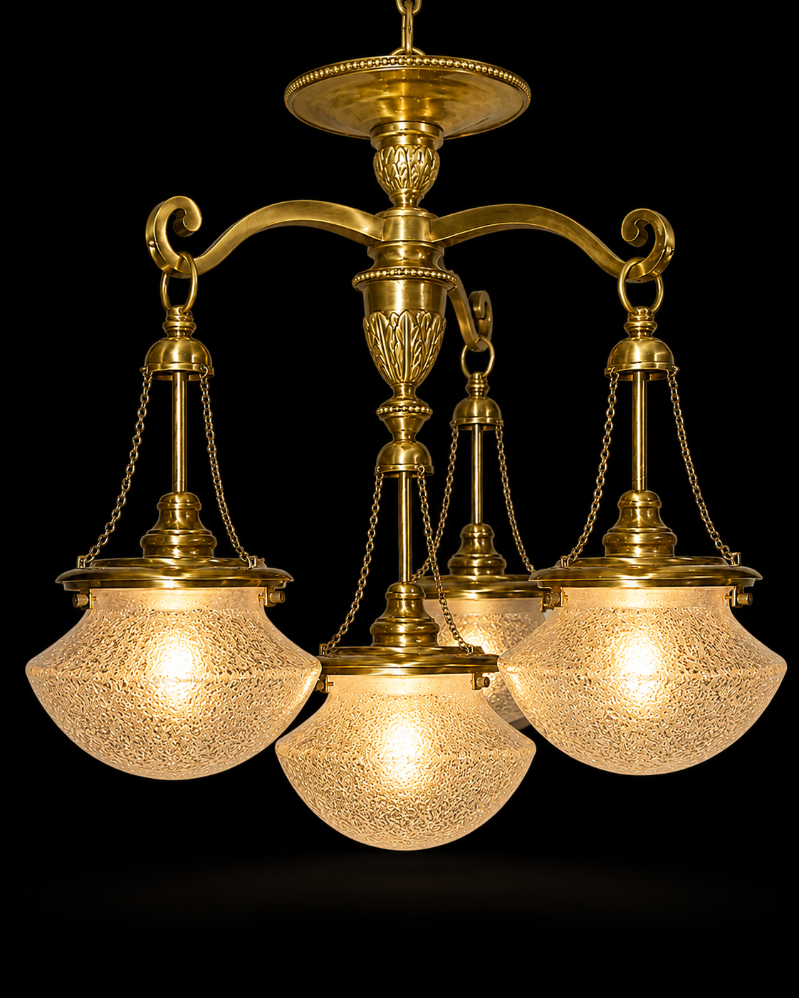 Noorjharokha Chain-Suspended Textured Glass Four-Light Chandelier