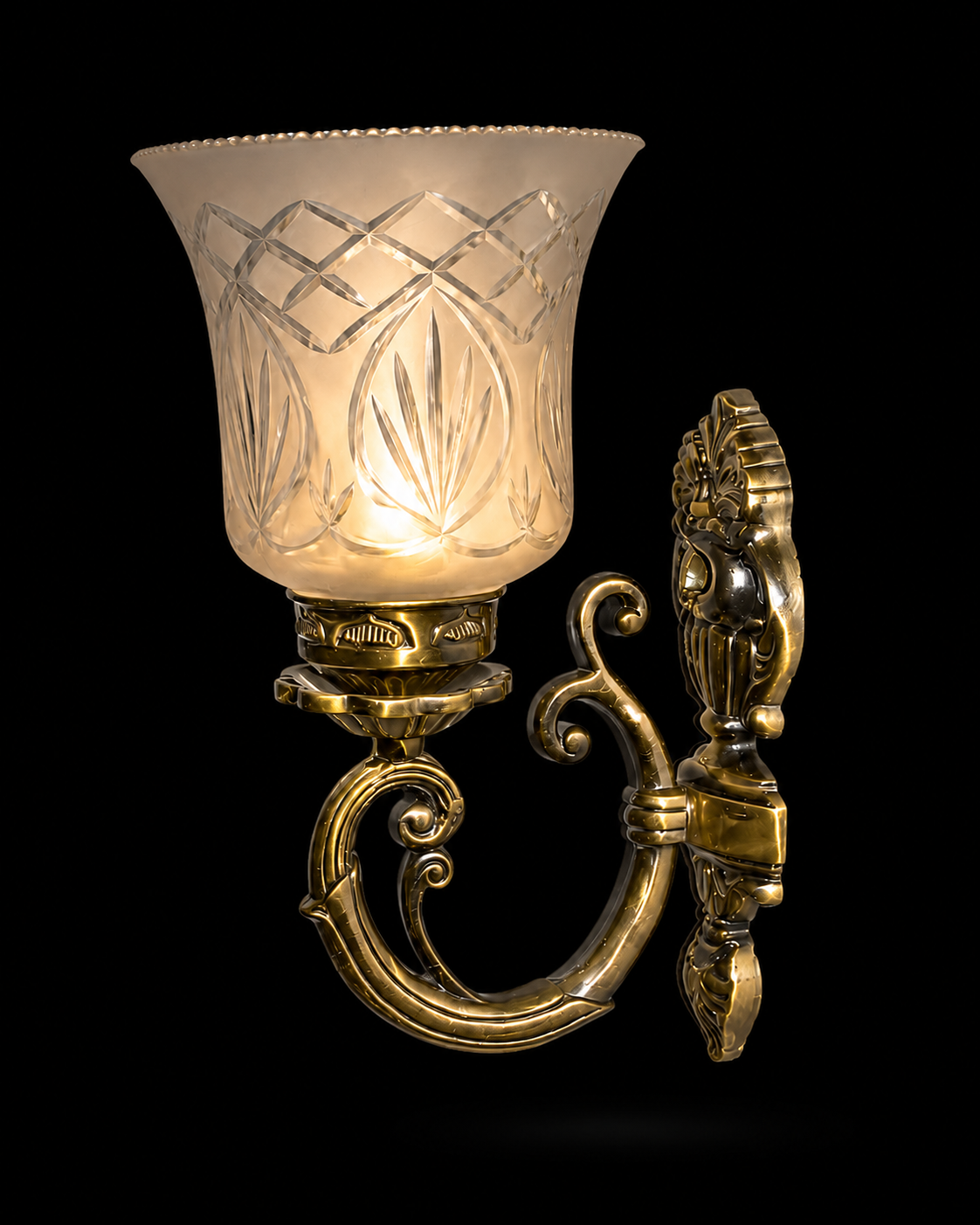 Suryalata Floral-Diamond Cut Frosted Glass Grand Scroll Wall Lamp · Wall Light · SGE-WL-087 · Samrat Glass Emporium