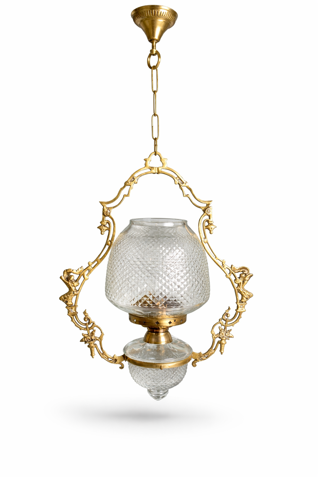 Mehrab Heritage Glass Hanging Light — Diamond-Cut Globe Shade · SGE-HL-042 · Samrat Glass Emporium — view 2