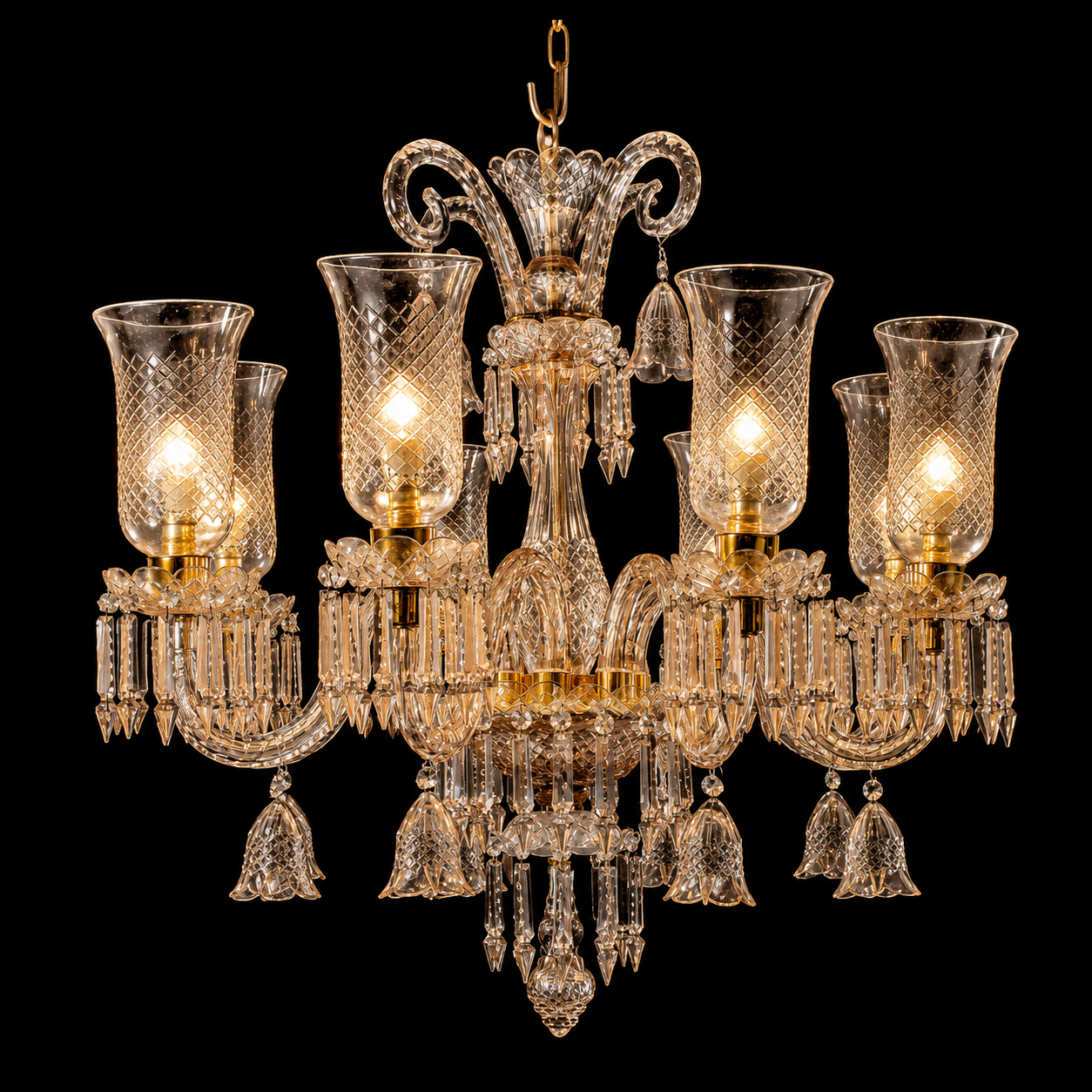 Meher Diamond-Cut Tulip Chandelier — 8-Light Clear, Single-Tier