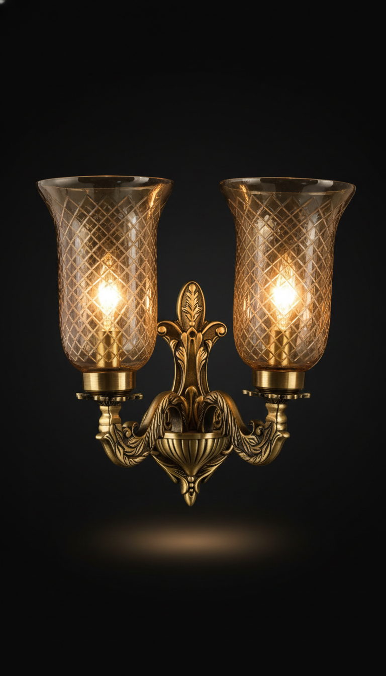 Padmapatra Diamond-Lattice Clear Glass Twin-Light Wall Sconce