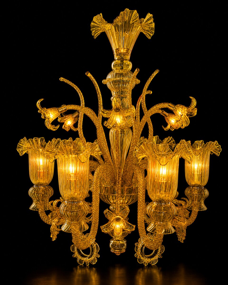 Gulzar Amber Crest Six-Light Uplight Glass Chandelier · SGE-CH-059 · Samrat Glass Emporium