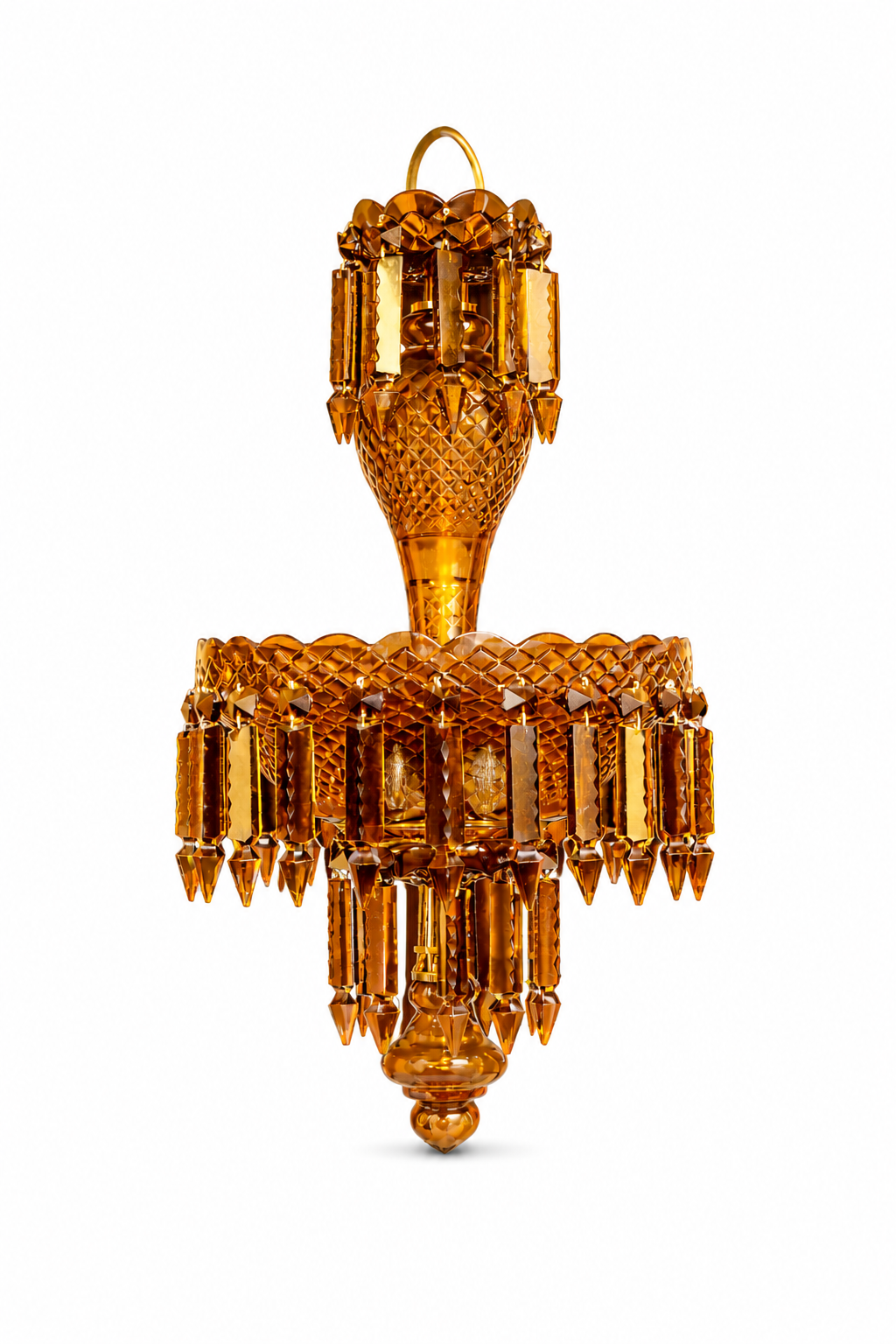 Haritma Amber Cut-Glass Hanging Light — Twin-Light Prism Cascade · SGE-HL-084 · Samrat Glass Emporium — view 2
