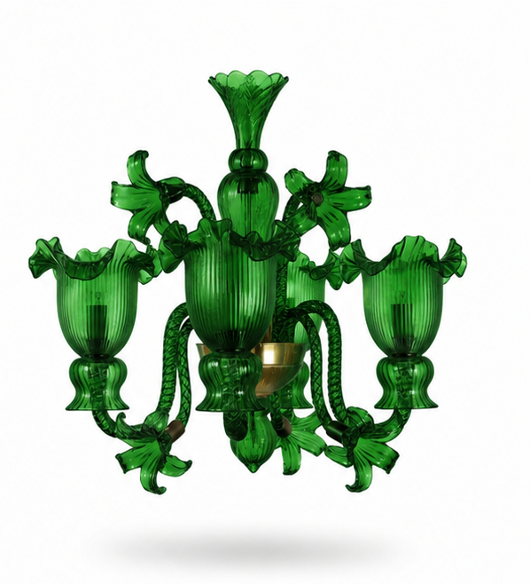 Gulzar Ruffled Tulip Three-Light Wall Light — Emerald Green · SGE-WL-025 · Samrat Glass Emporium — view 2