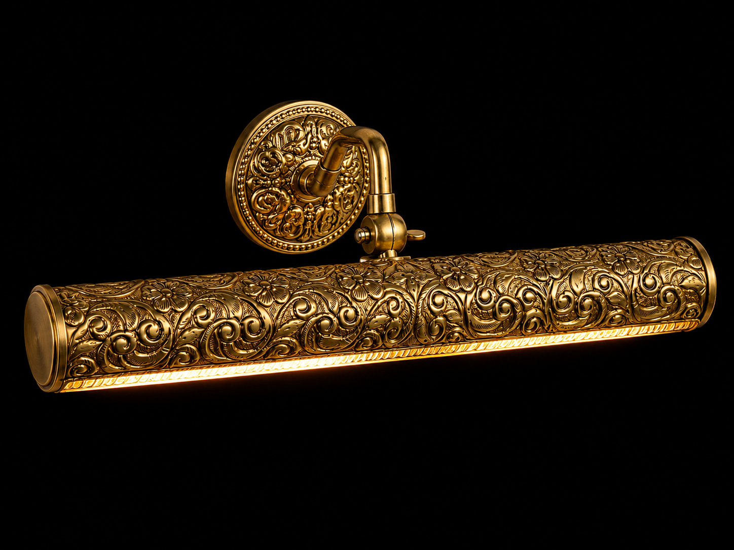 Pushpalekha Embossed Floral Antique-Brass Single-Light Picture Wall Lamp · Wall Light · SGE-WL-113 · Samrat Glass Emporium