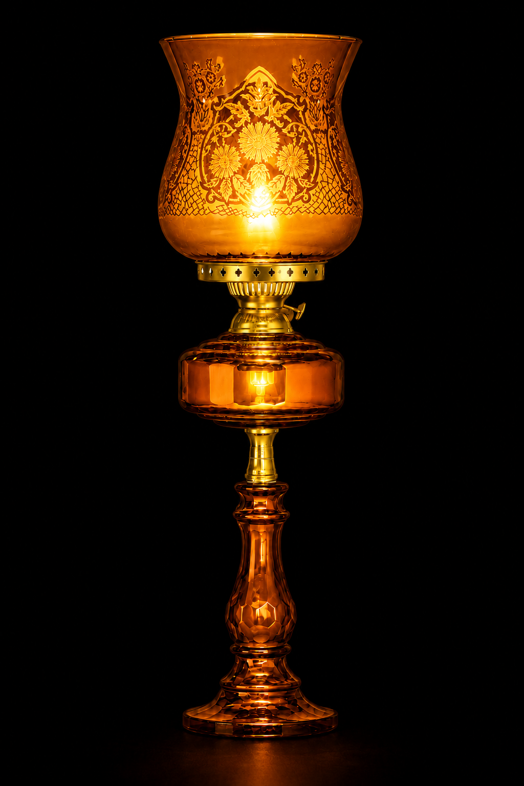 Gulbahar Etched Floral Hurricane Table Lamp — Amber
