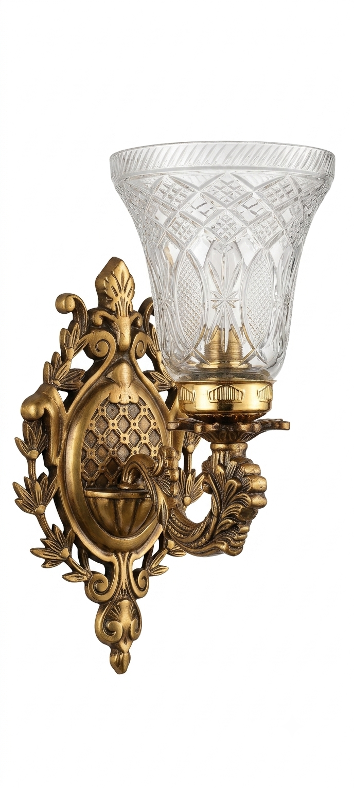 Yugalrekha Fan-and-Diamond-Cut Clear Glass Single-Light Antique-Brass Wall Sconce · Wall Light · SGE-WL-125 · Samrat Glass Emporium — view 2