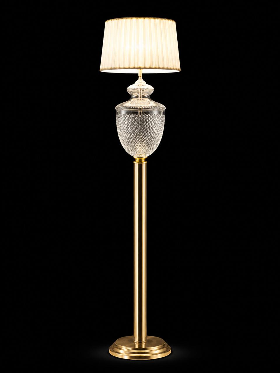 Sunehri Kalash Diamond-Cut Glass Floor Lamp — Pleated Shade