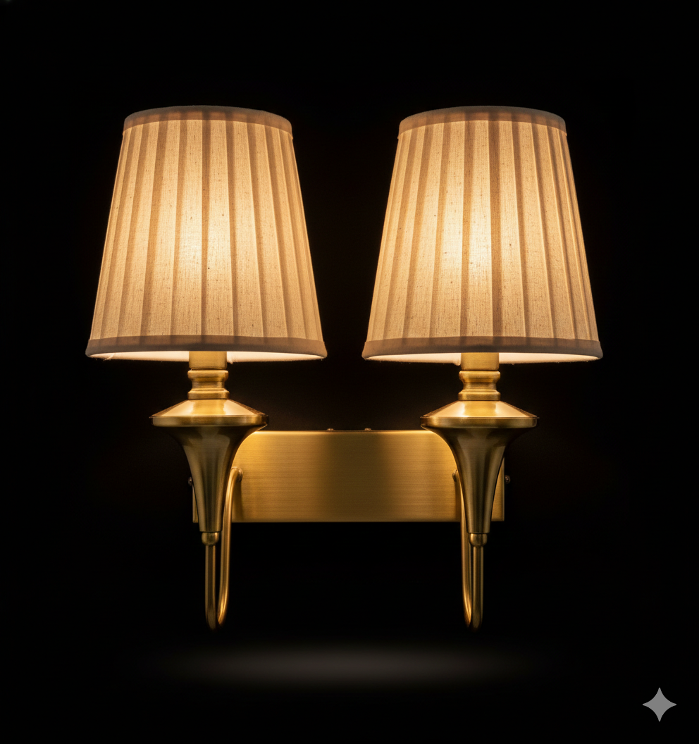 Pleated Shade Twin Antique Wall Light