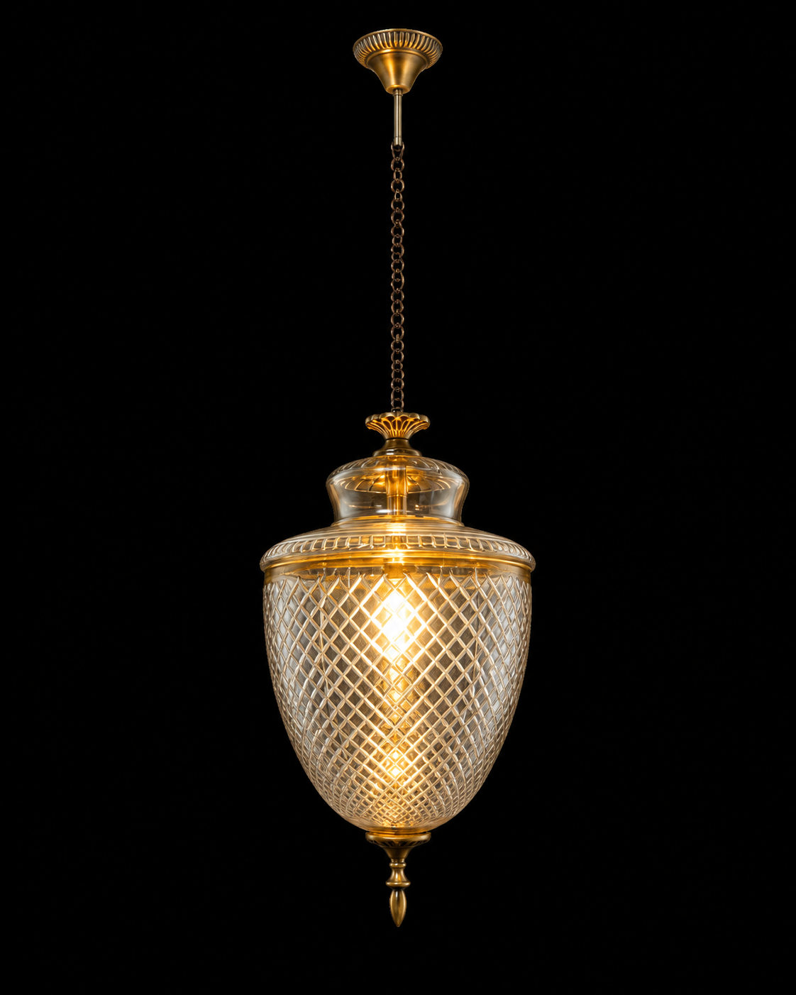 Rajsi Diamond-Lattice Glass Urn Hanging Light — 9"