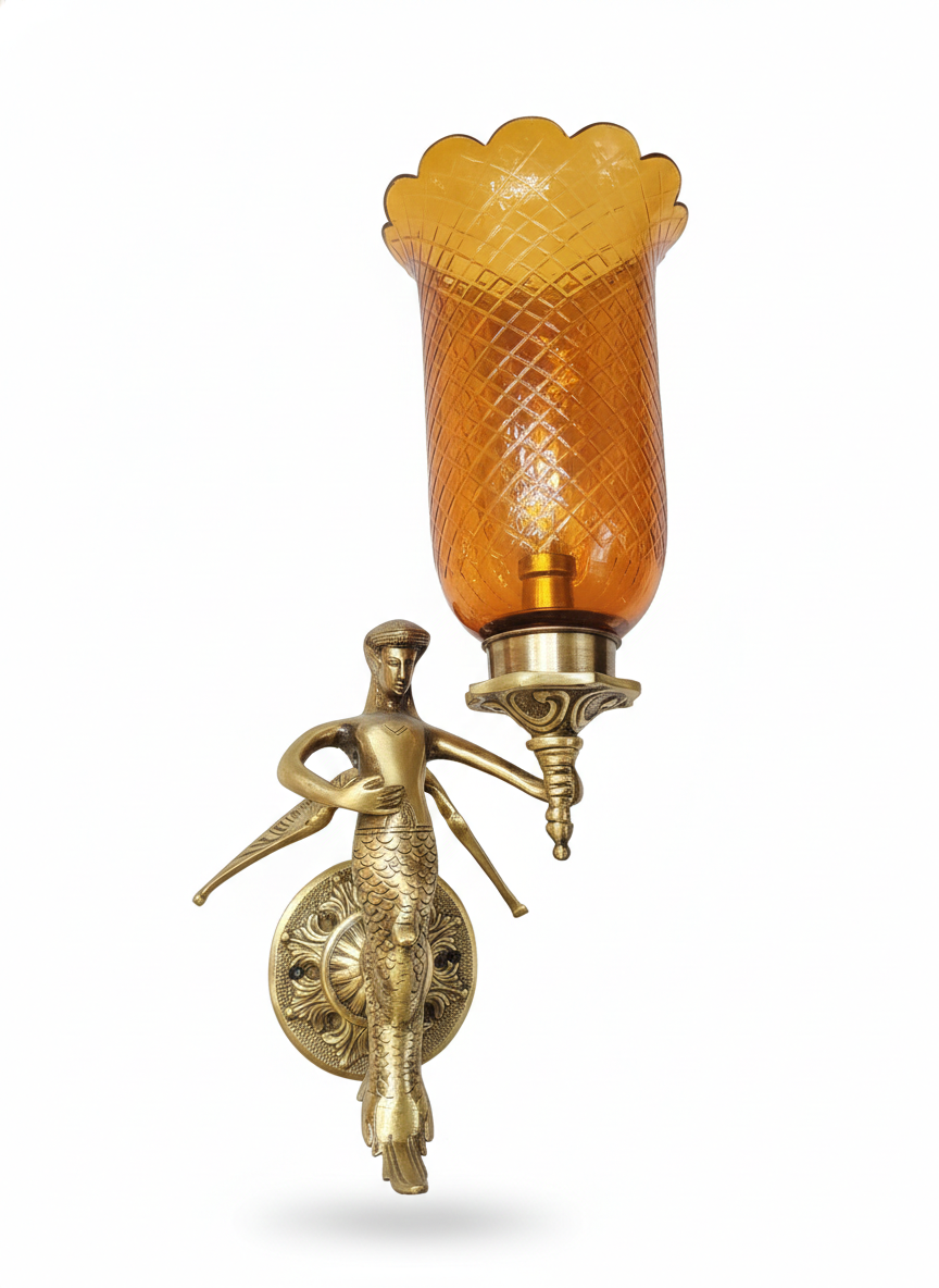 Matsyakanya Amber Diamond-Cut Glass Wall Lamp · Wall Light · SGE-WL-038 · Samrat Glass Emporium — view 2