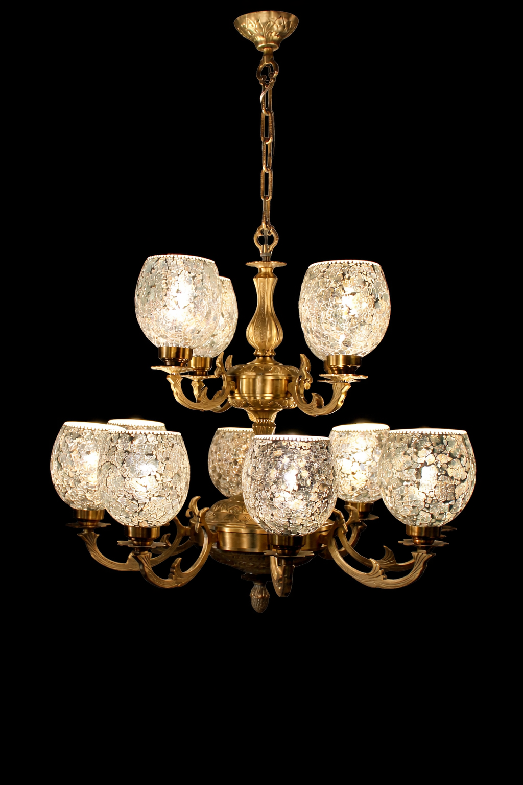 Tarangrekha Crackle-Mosaic Glass Two-Tier Twelve-Light Chandelier