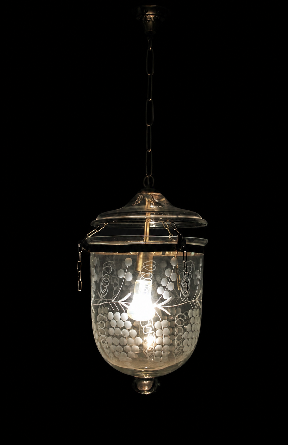 Kandil Bell-Jar Glass Hanging Light — Etched Grape Single-Light