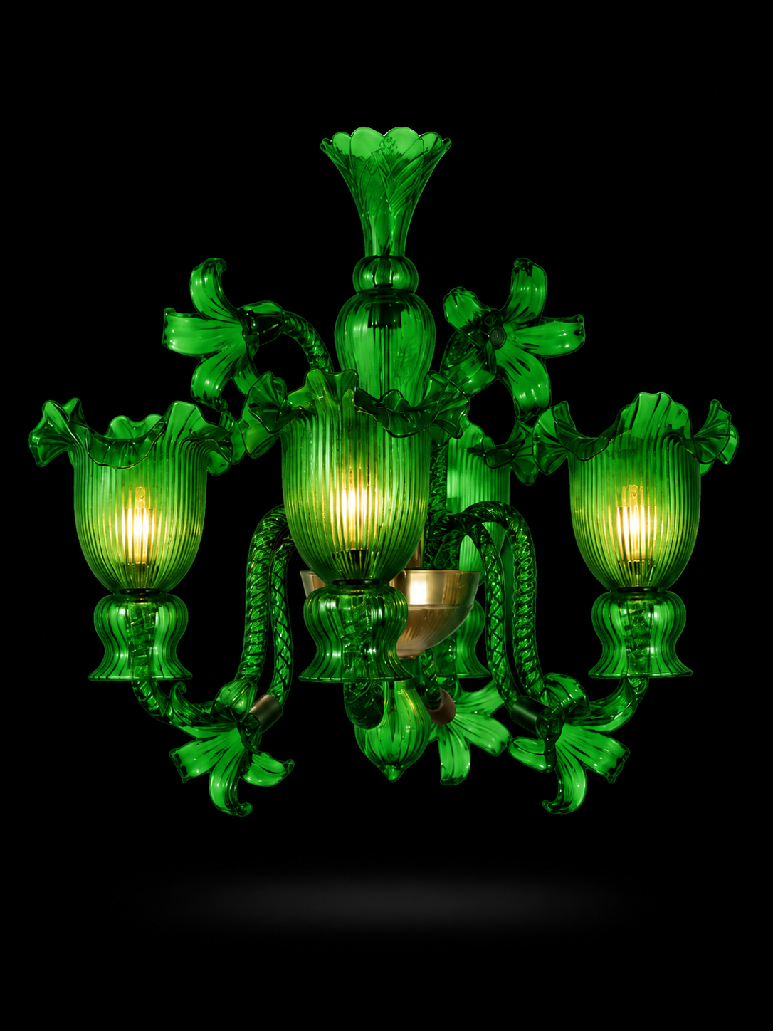 Gulzar Ruffled Tulip Three-Light Wall Light — Emerald Green