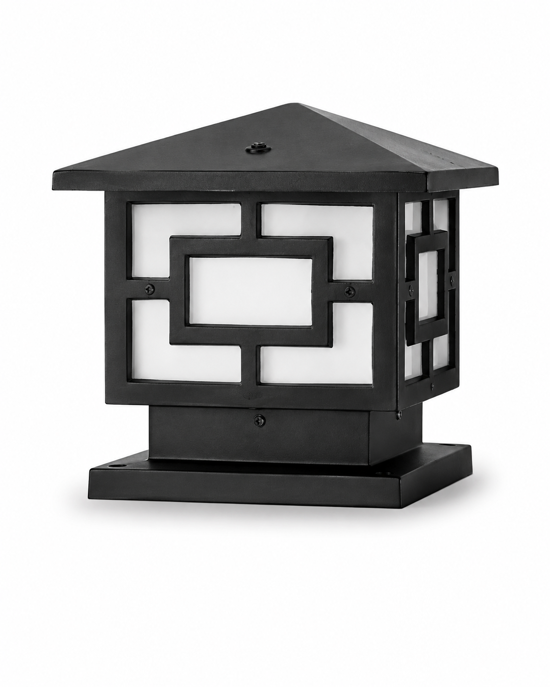Yantra Greek-Key Matte-Black Gate Pillar Light · Gate Light · SGE-GL-013 · Samrat Glass Emporium — view 2
