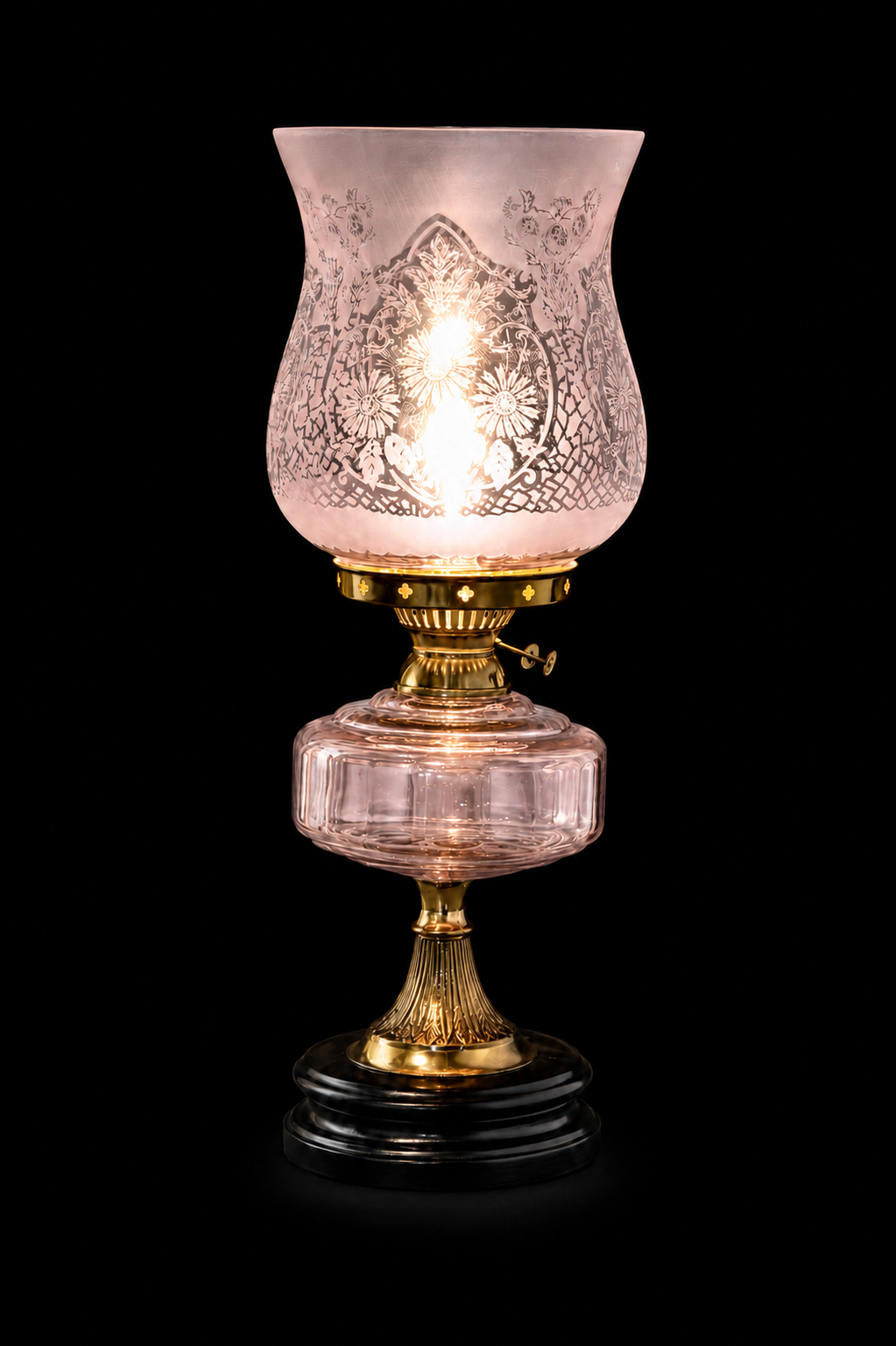Gulbagh Floral-Etched Hurricane Table Lamp — Rose Pink