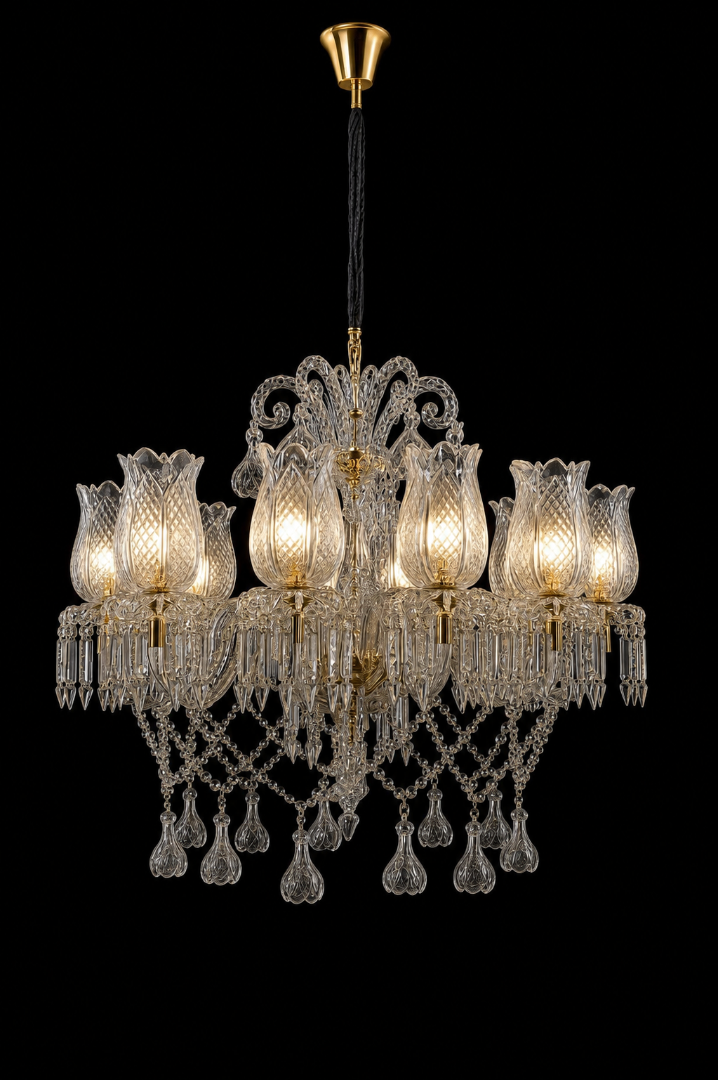 Ratnanjali Pinecone-Tulip Twelve-Light Crystal Chandelier