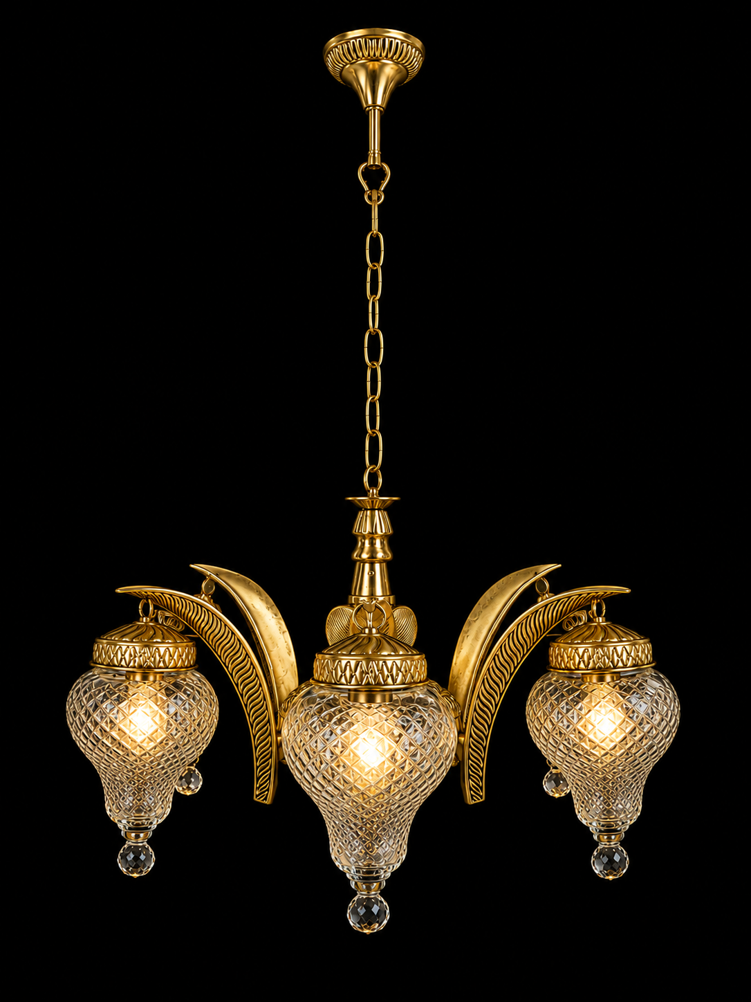 Pankhuri Diamond-Cut Glass Chandelier — Five-Light
