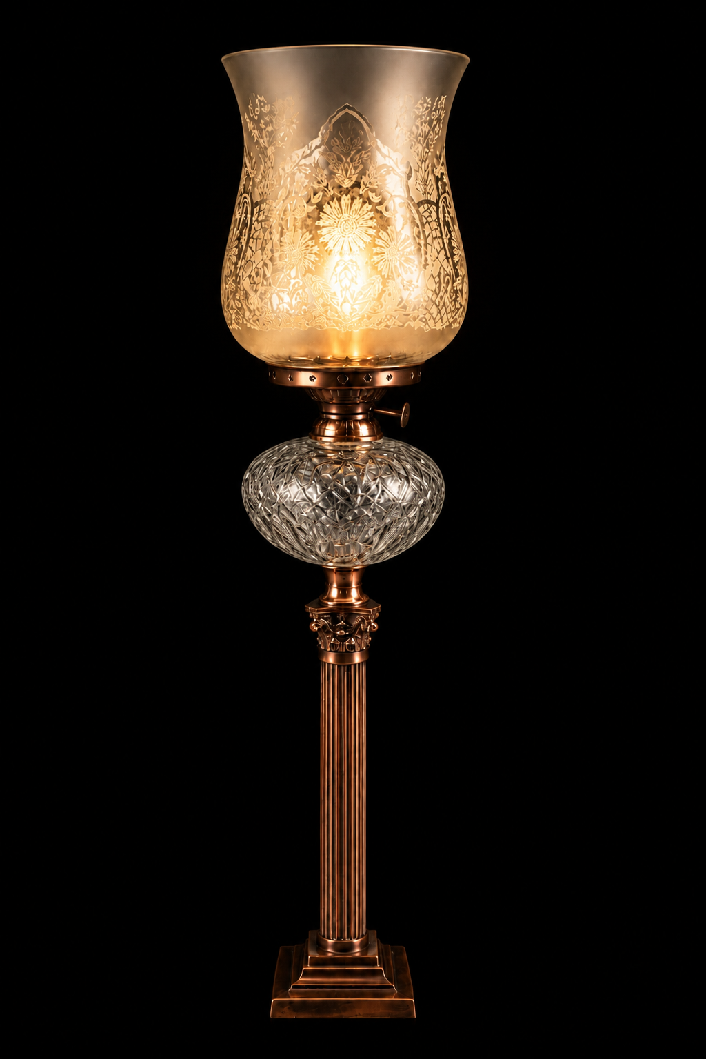 Rangbagh Scalloped Floral Hurricane Table Lamp — Tall Fluted Column