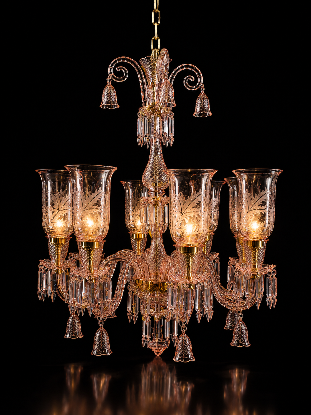 Afsana Etched Leaf Tulip Grand Chandelier — 8-Light Rose Pink