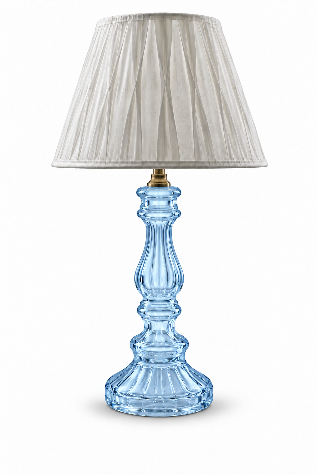 Rangstambh Light-Blue Fluted-Glass Baluster Table Lamp — Pleated Ivory Shade · SGE-TL-087 · Samrat Glass Emporium — view 2