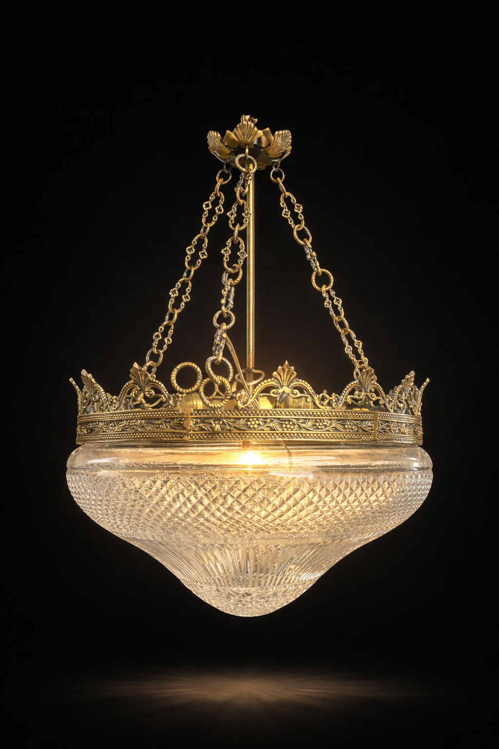 Mukut Diamond-Cut Glass Bowl Hanging Light — Crown-Rim