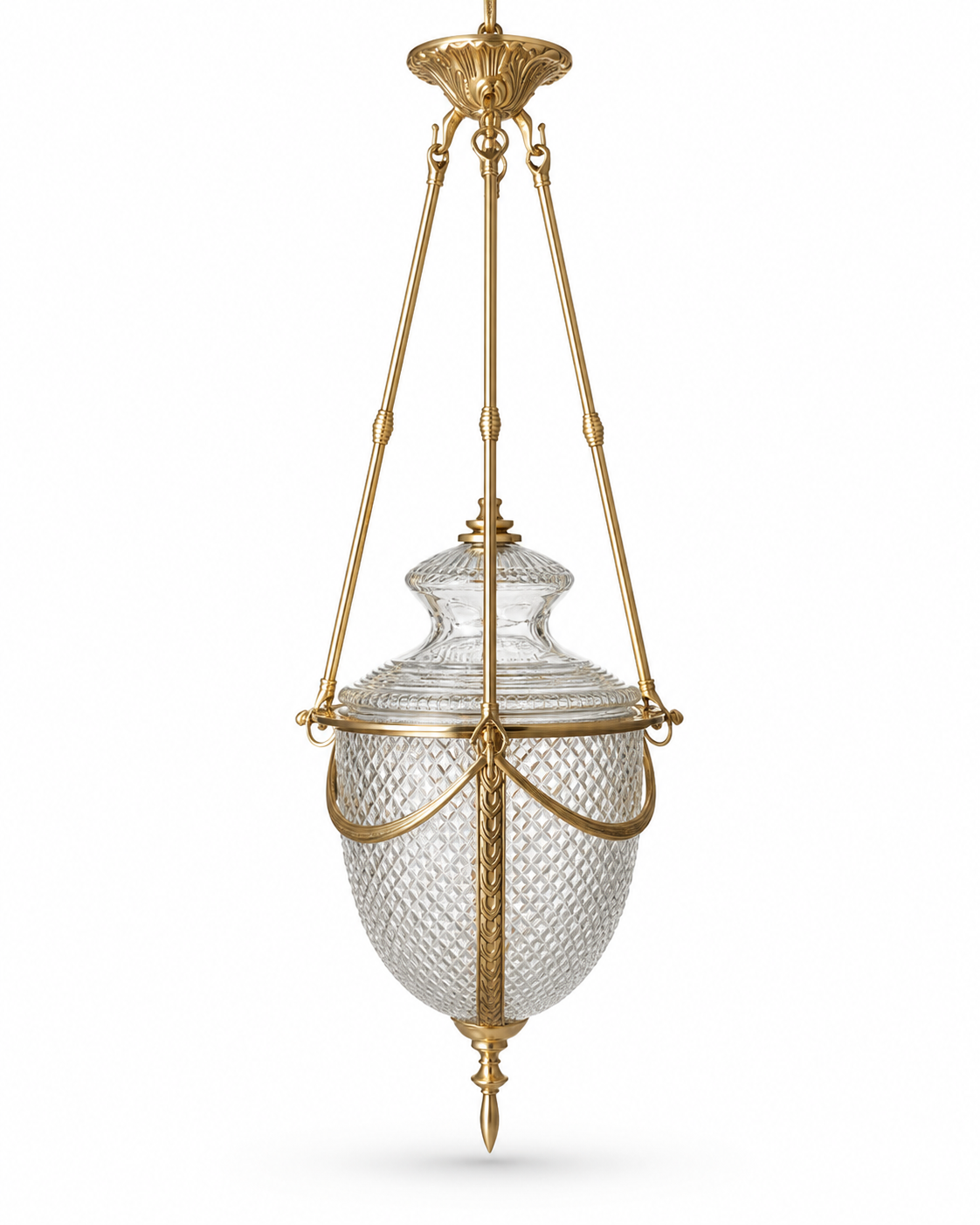 Rajsi Urn Diamond-Lattice Glass Hanging Light — Grand Tripod · SGE-HL-113 · Samrat Glass Emporium — view 2
