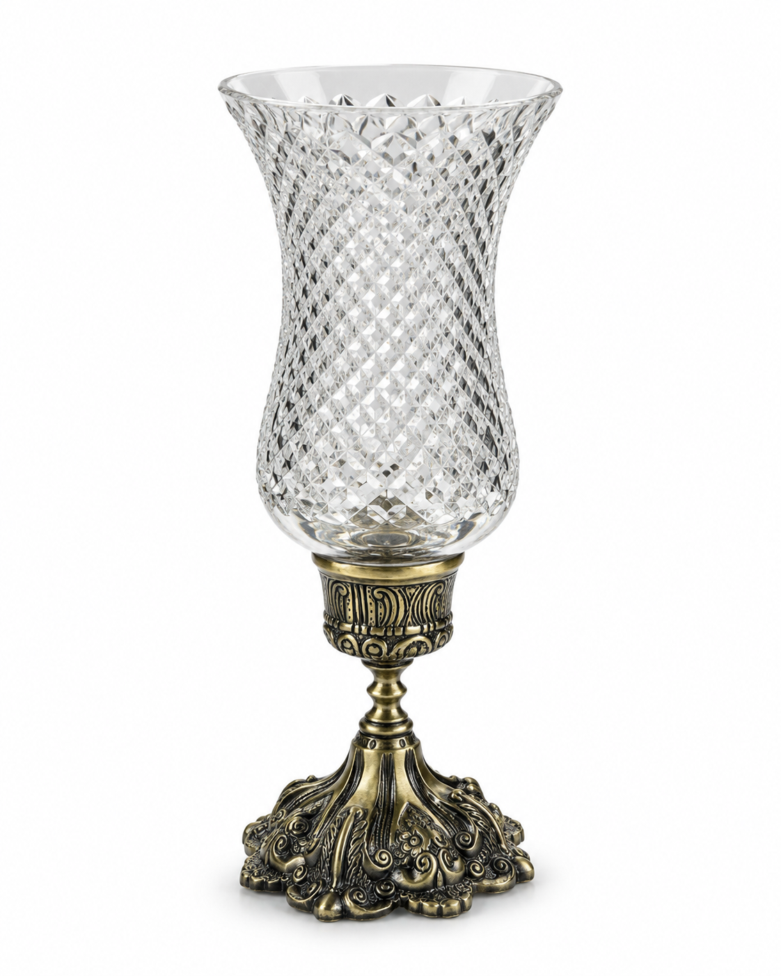 Rajwada Diamond-Lattice Clear-Glass Antique-Brass Table Lamp · SGE-TL-082 · Samrat Glass Emporium — view 2