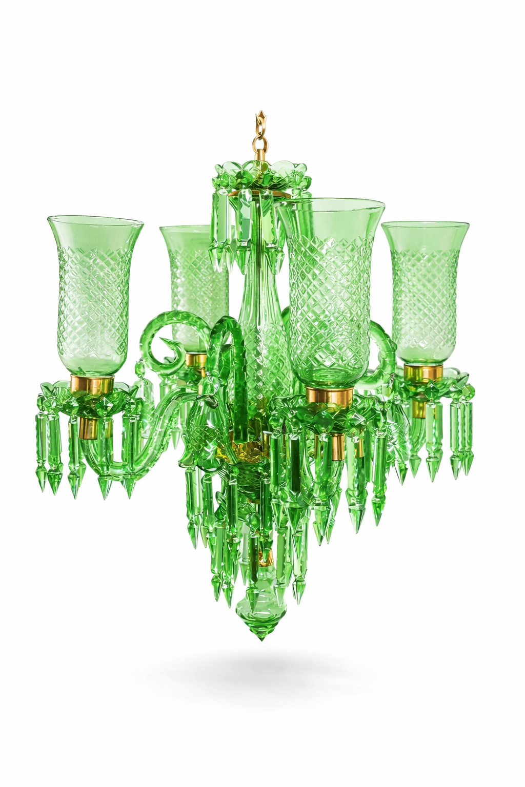 Meher Diamond-Cut Tulip Chandelier — 4-Light Emerald Green · SGE-CH-129 · Samrat Glass Emporium — view 2