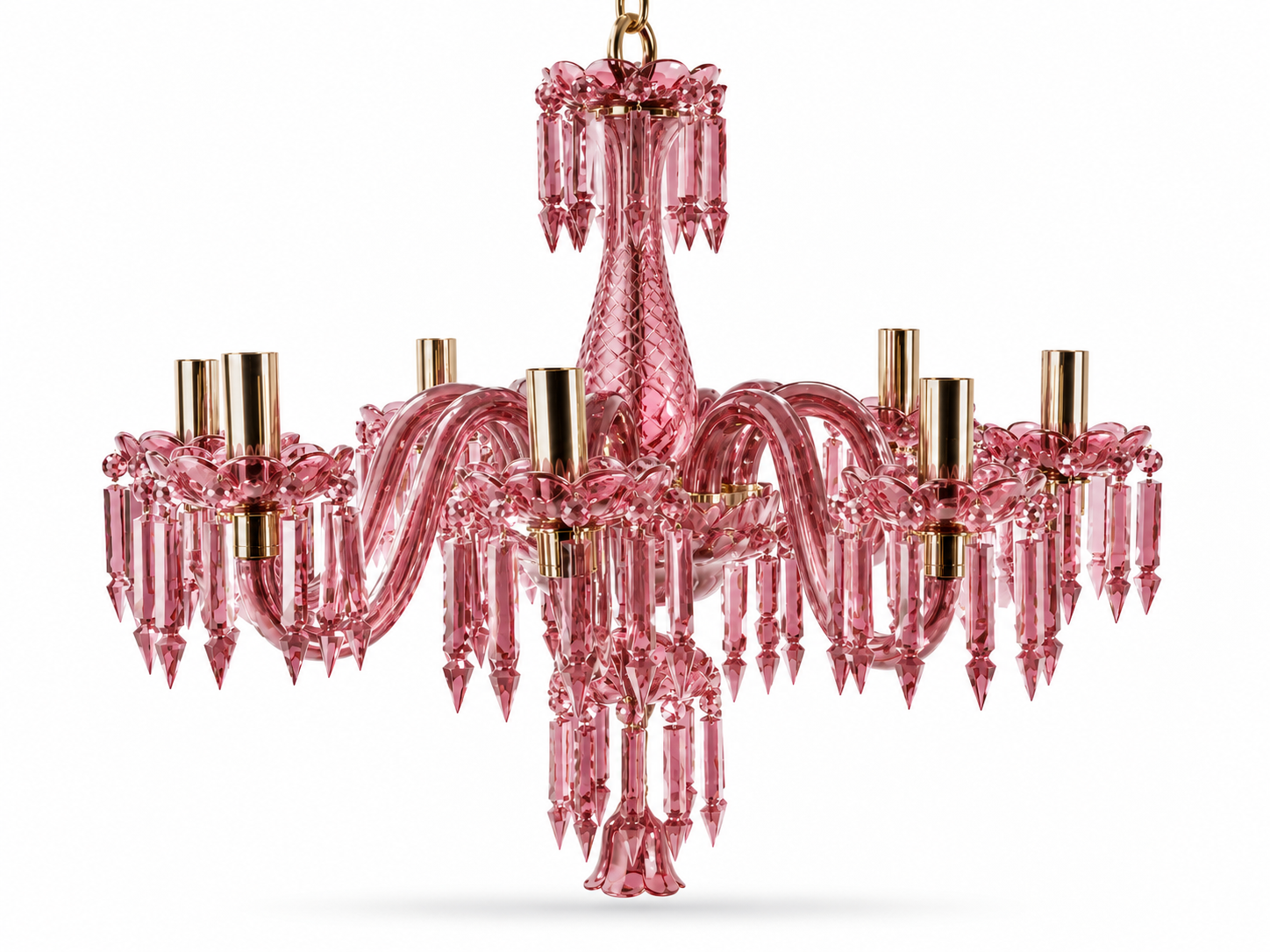 Neelpushp Rose-Pink Glass Eight-Light Chandelier · SGE-CH-142 · Samrat Glass Emporium — view 2