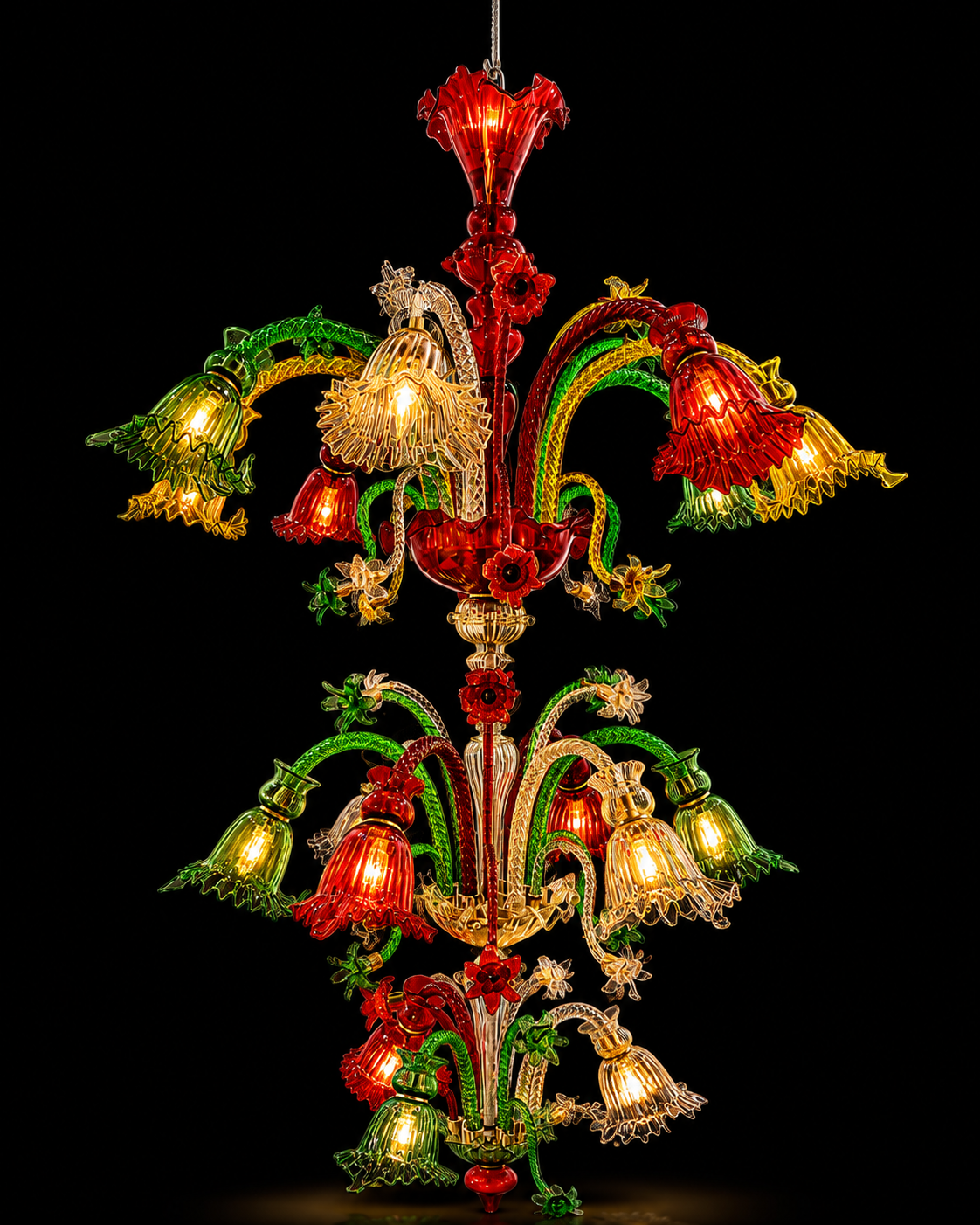 Gulzar Ruby Seventeen-Light Three-Tier Multicolour Glass Chandelier