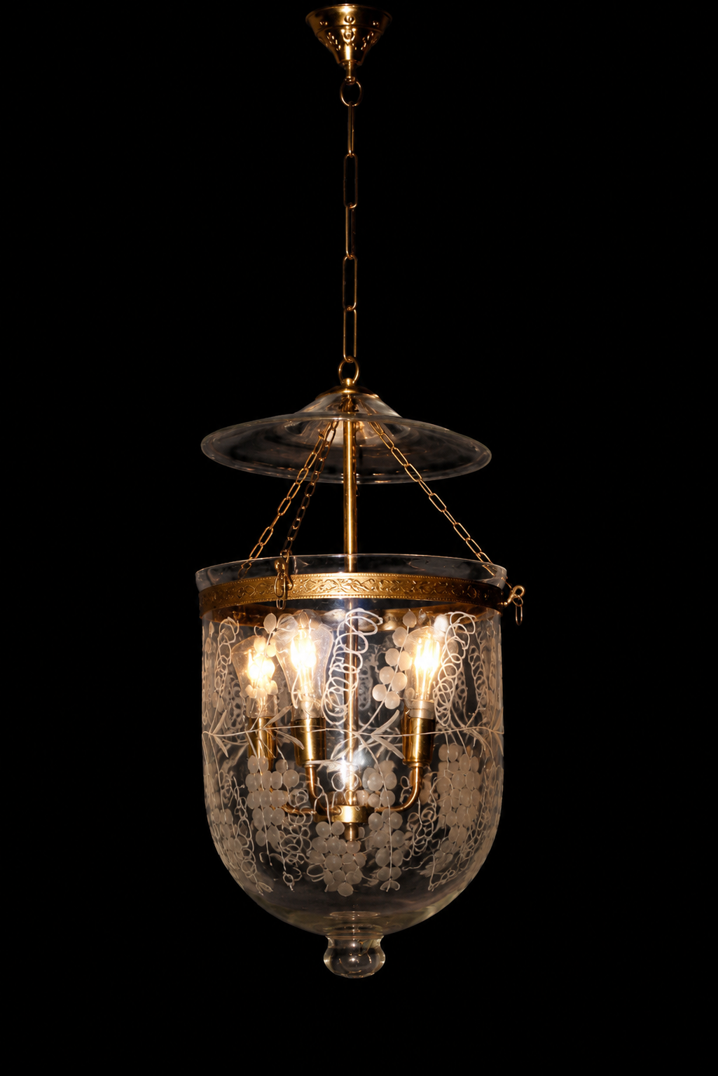 Kandil Bell-Jar Glass Hanging Light — Etched Grape Three-Light