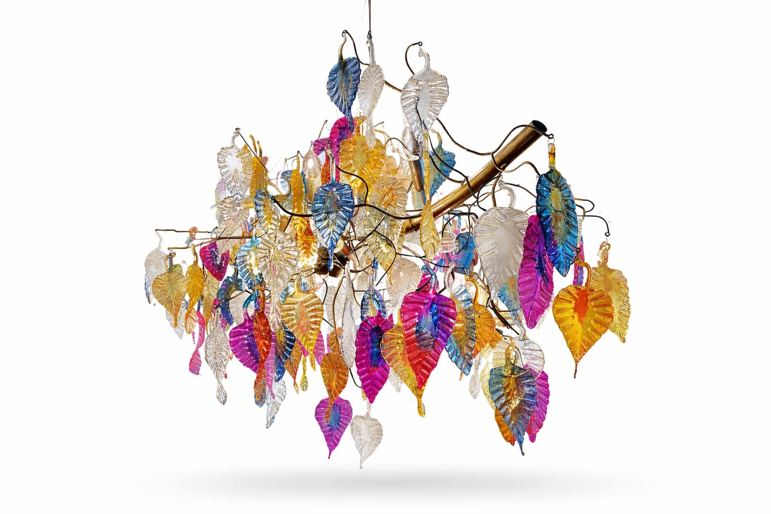 Varnapatra Multicolour Glass-Leaf Branch Chandelier · SGE-CH-135 · Samrat Glass Emporium — view 2