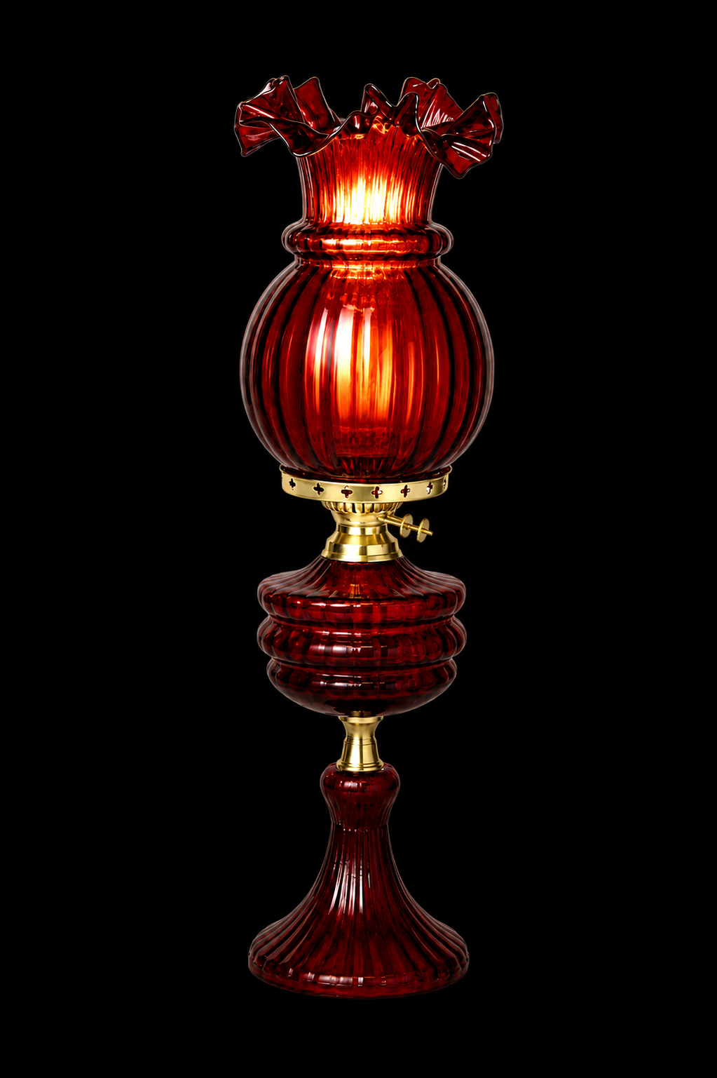 Gulzar Ruby-Red Ribbed Ruffled-Crown Glass Table Lamp