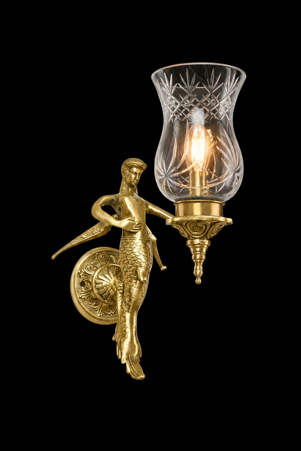 Apsarajyoti Sculpted Winged Maiden Cut-Glass Wall Sconce