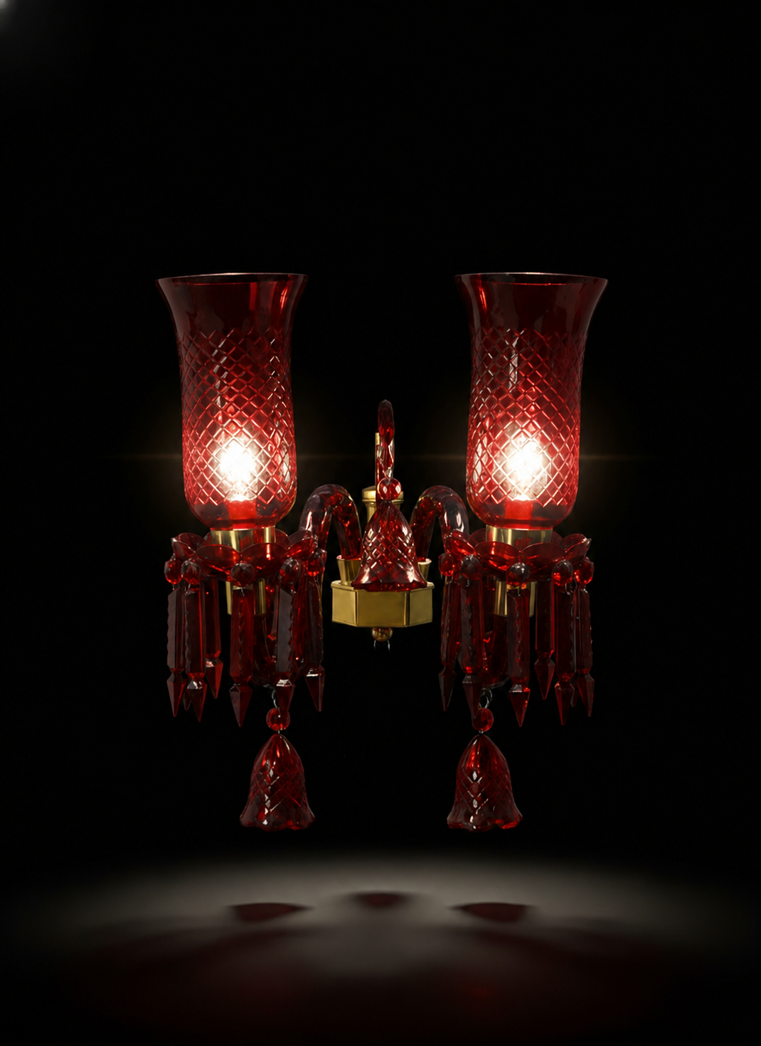 Meher Diamond-Cut Tulip Twin-Light Crystal Wall Sconce — Ruby Red